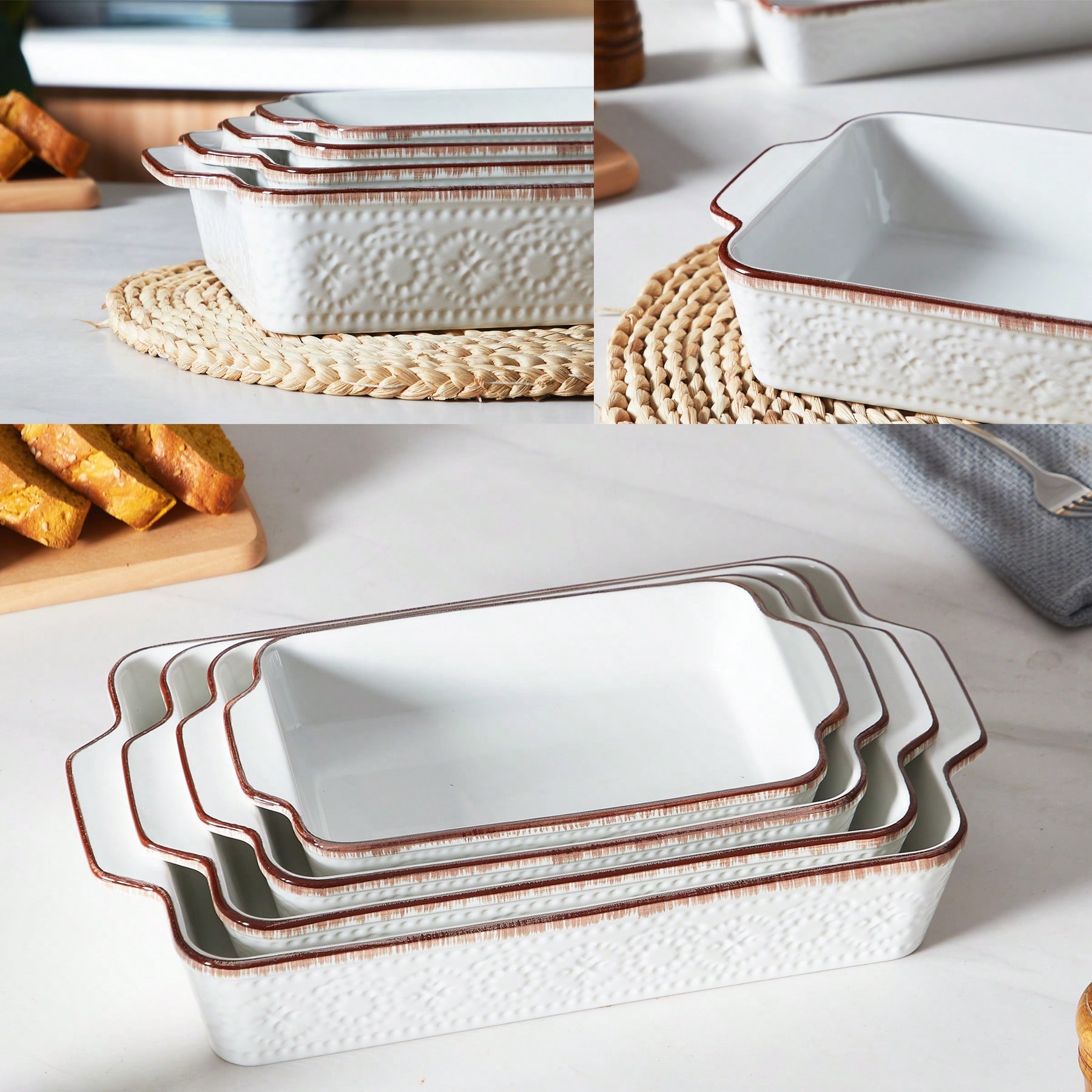 Kitchen Glass Baking Set - Fırın İçin Güveç Kapları Vintage Porselen