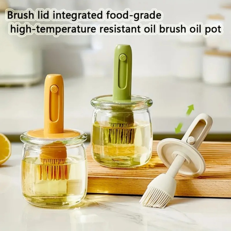 Kitchen Glass Baking Set - Silikon Fırça Setli Yağ Dağıtıcı Şişe