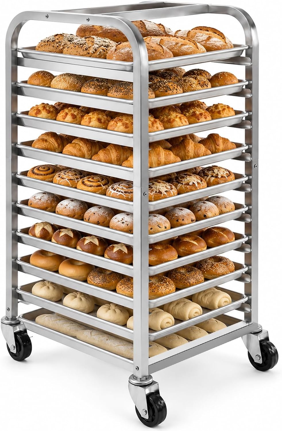 Kitchen Baking Cart - 10 Katmanlı Paslanmaz Çelik Tepsi Rafı,